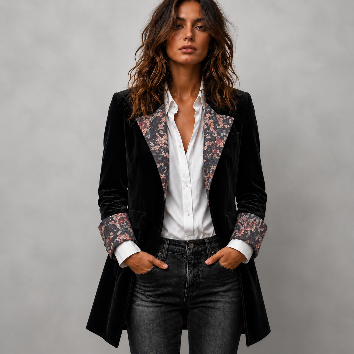 Herrive Herringbone Blazer - Women's Contrast Trim Blazer