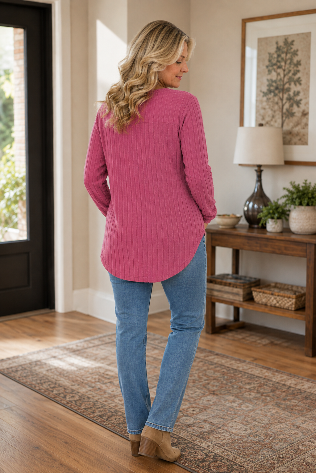 Veloura Zip-Neck Knit Top - Women's Ribbed Jumper