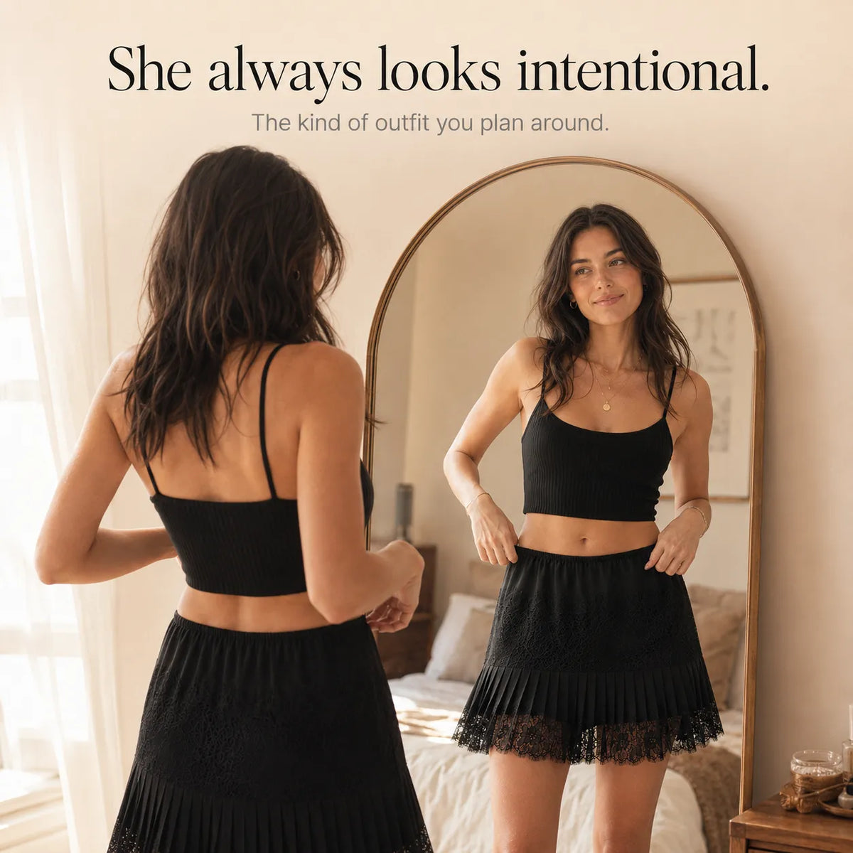 Vivelyn Pleated Mini Skirt - Lace Trim Women's Skirt