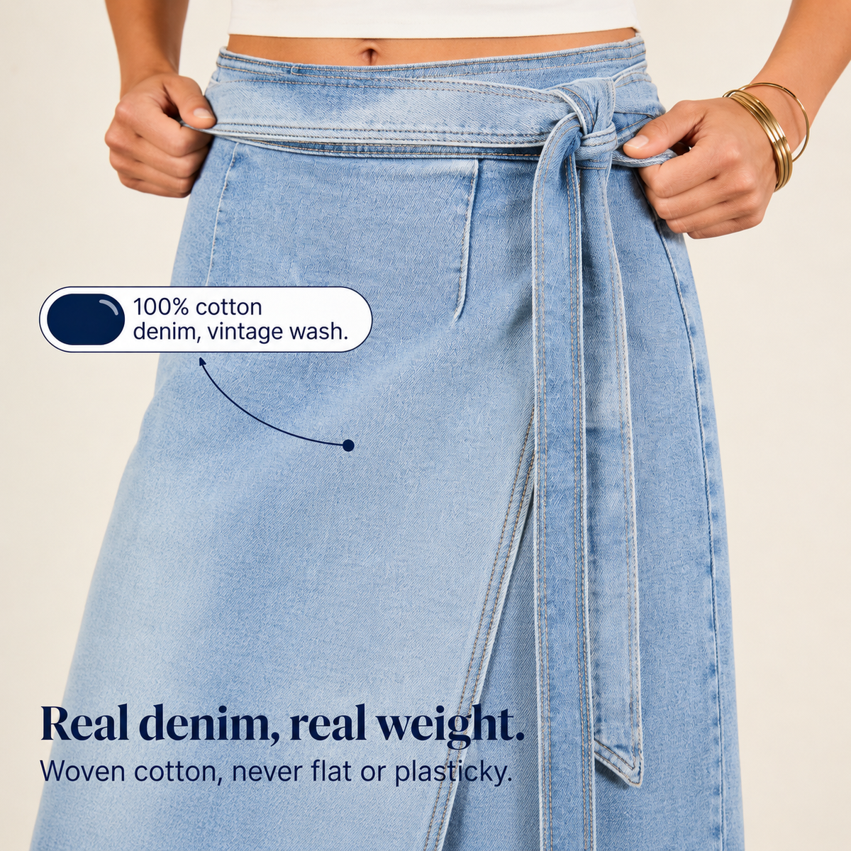 Trueline Denim Wrap Skirt - Women's Tie Waist Midi Skirt