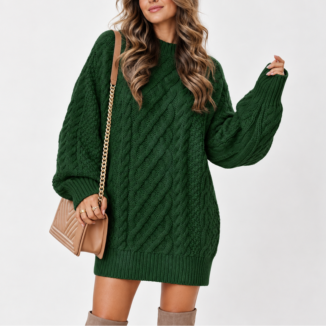 Oversized Cable Knit Sweater - Women's Long Sleeve Jumper