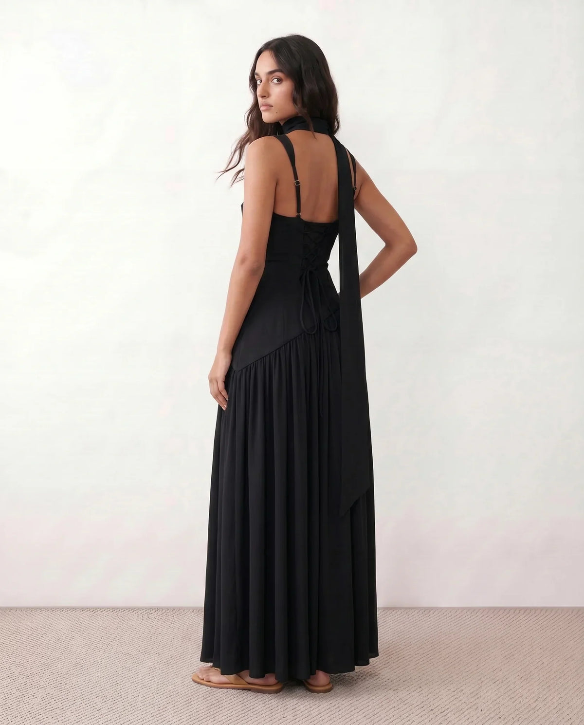 Emelie Basque Waist Maxi Dress - Women's Lace-Up Dress