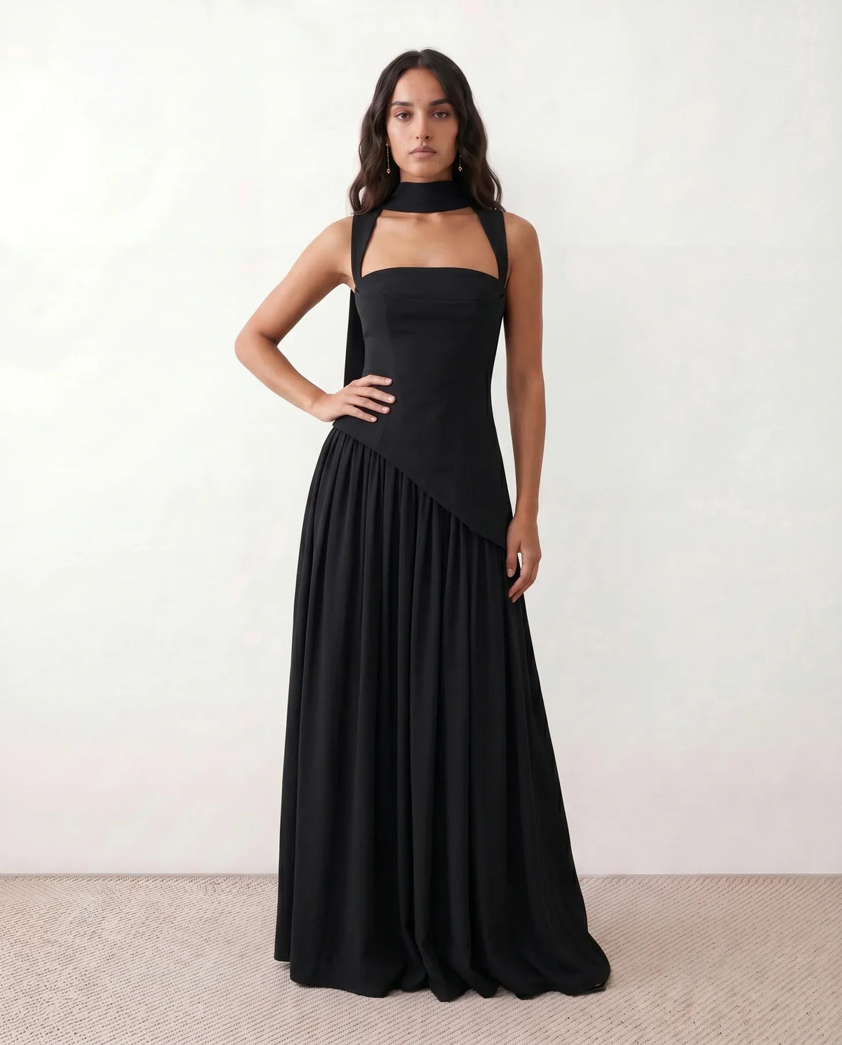 Emelie Basque Waist Maxi Dress - Women's Lace-Up Dress