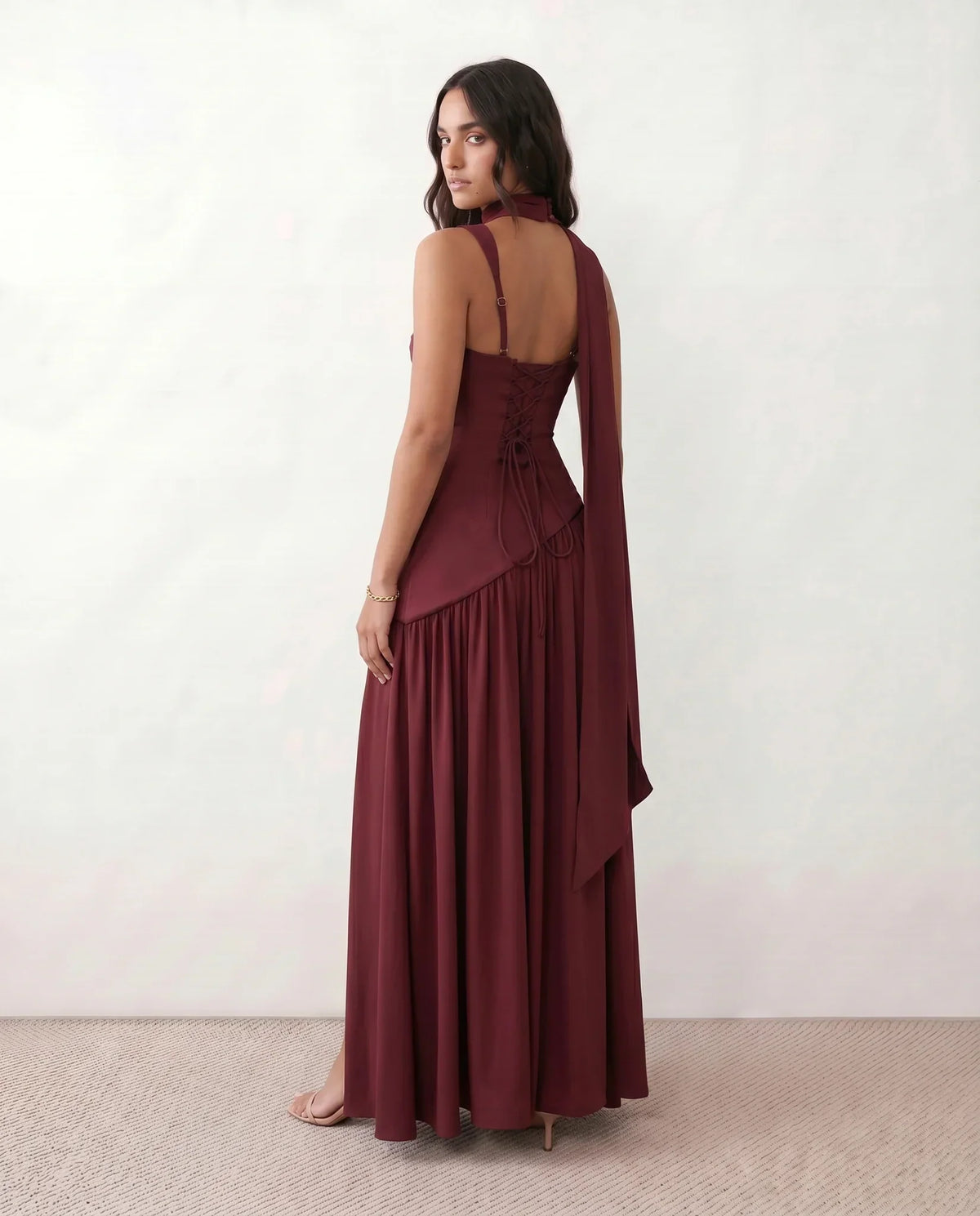 Emelie Basque Waist Maxi Dress - Women's Lace-Up Dress