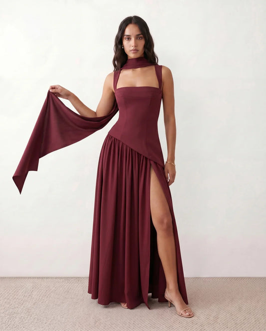 Emelie Basque Waist Maxi Dress - Women's Lace-Up Dress