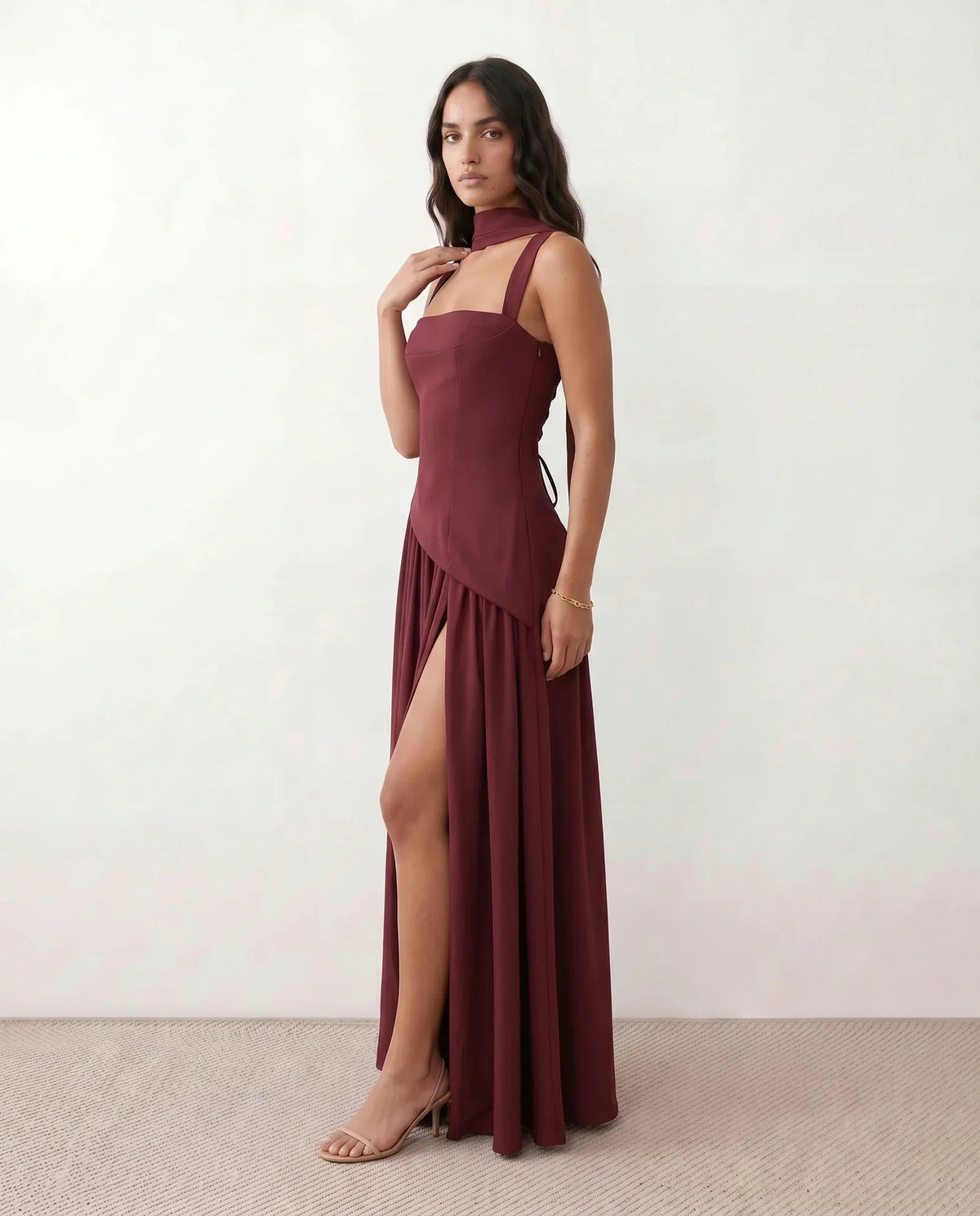 Emelie Basque Waist Maxi Dress - Women's Lace-Up Dress
