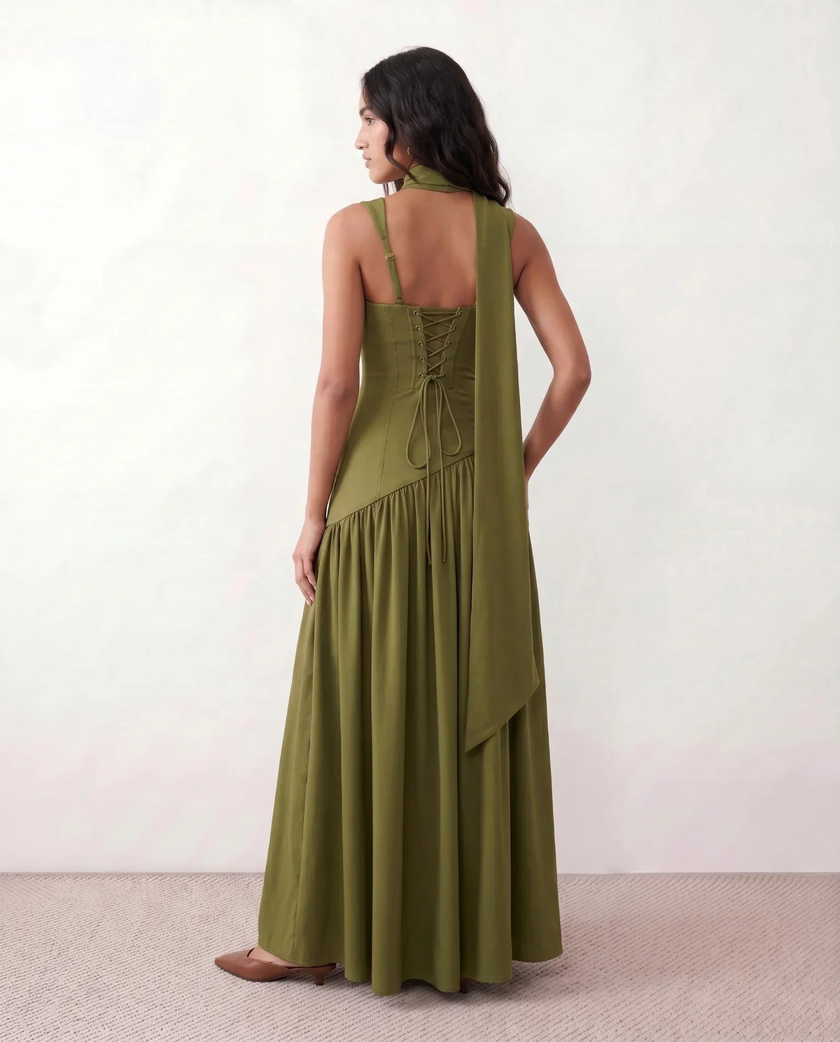 Emelie Basque Waist Maxi Dress - Women's Lace-Up Dress
