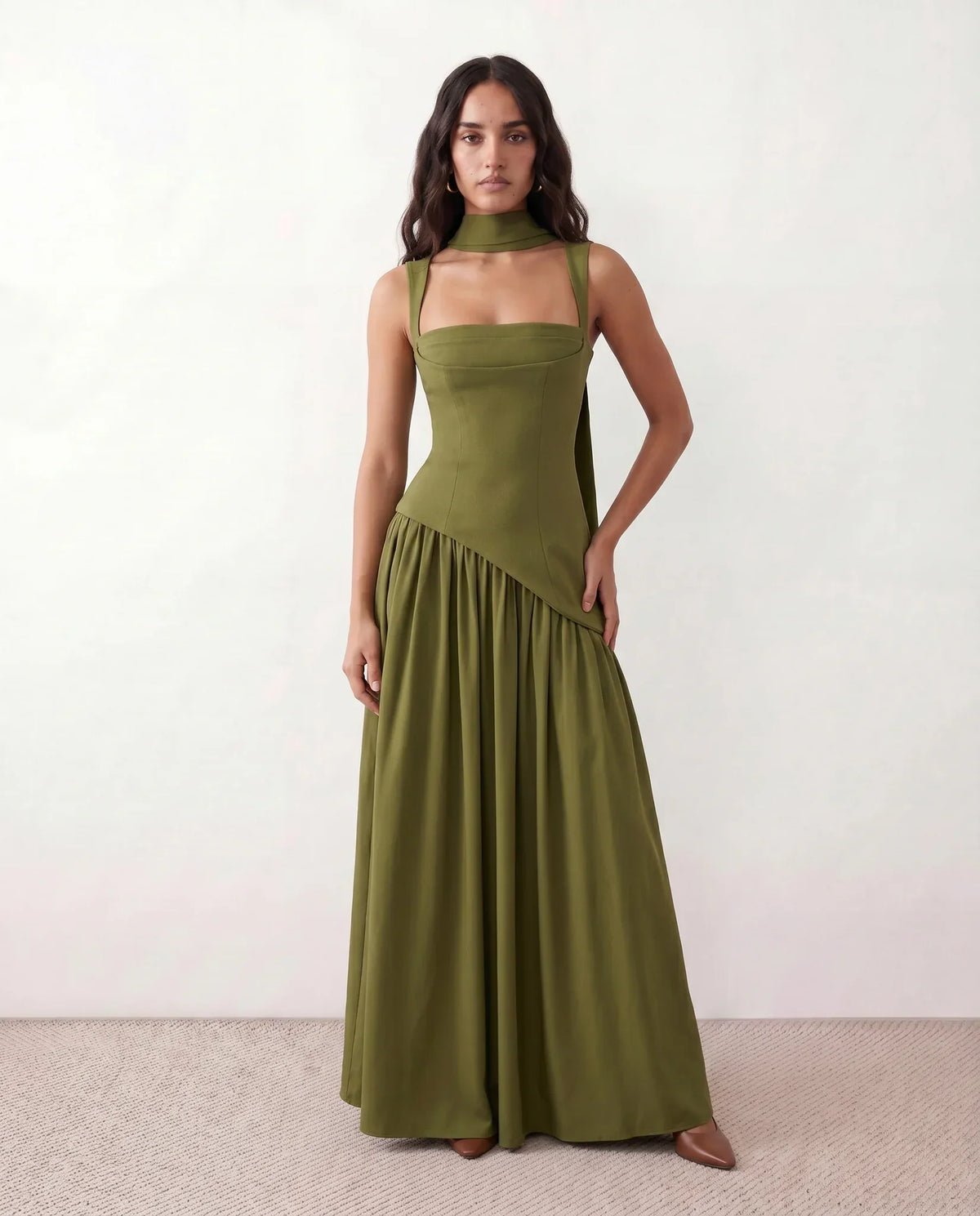 Emelie Basque Waist Maxi Dress - Women's Lace-Up Dress