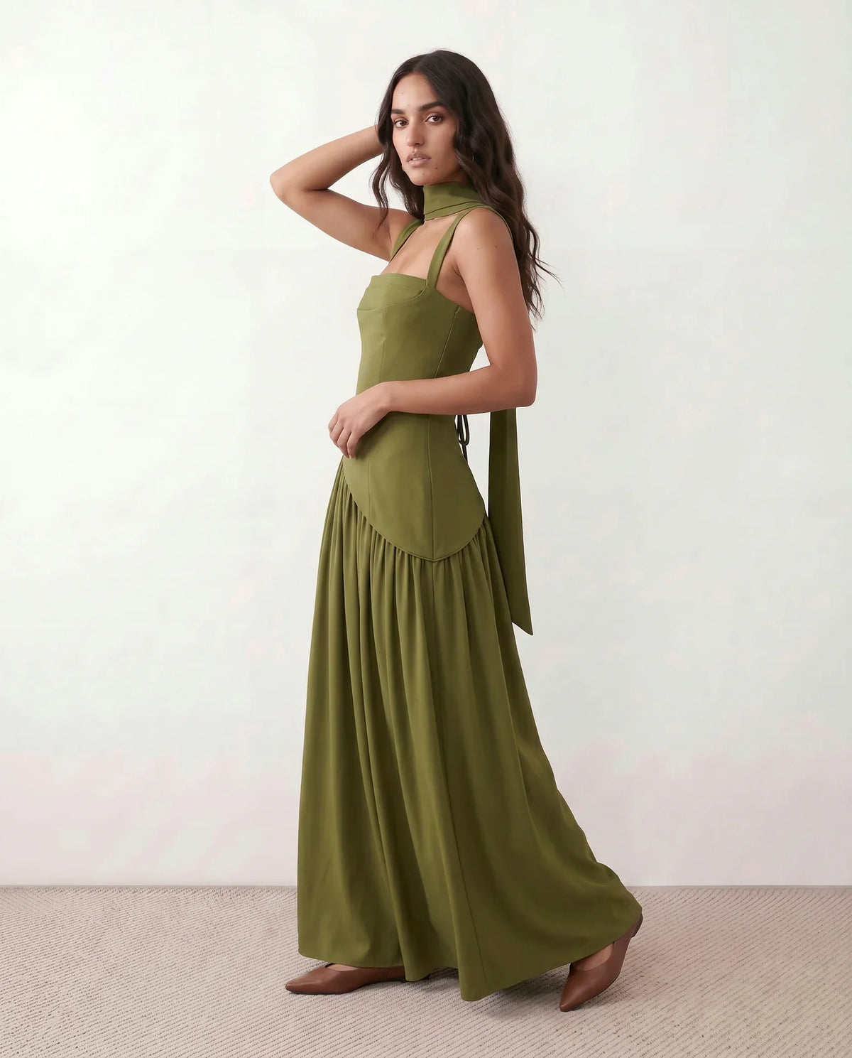 Emelie Basque Waist Maxi Dress - Women's Lace-Up Dress