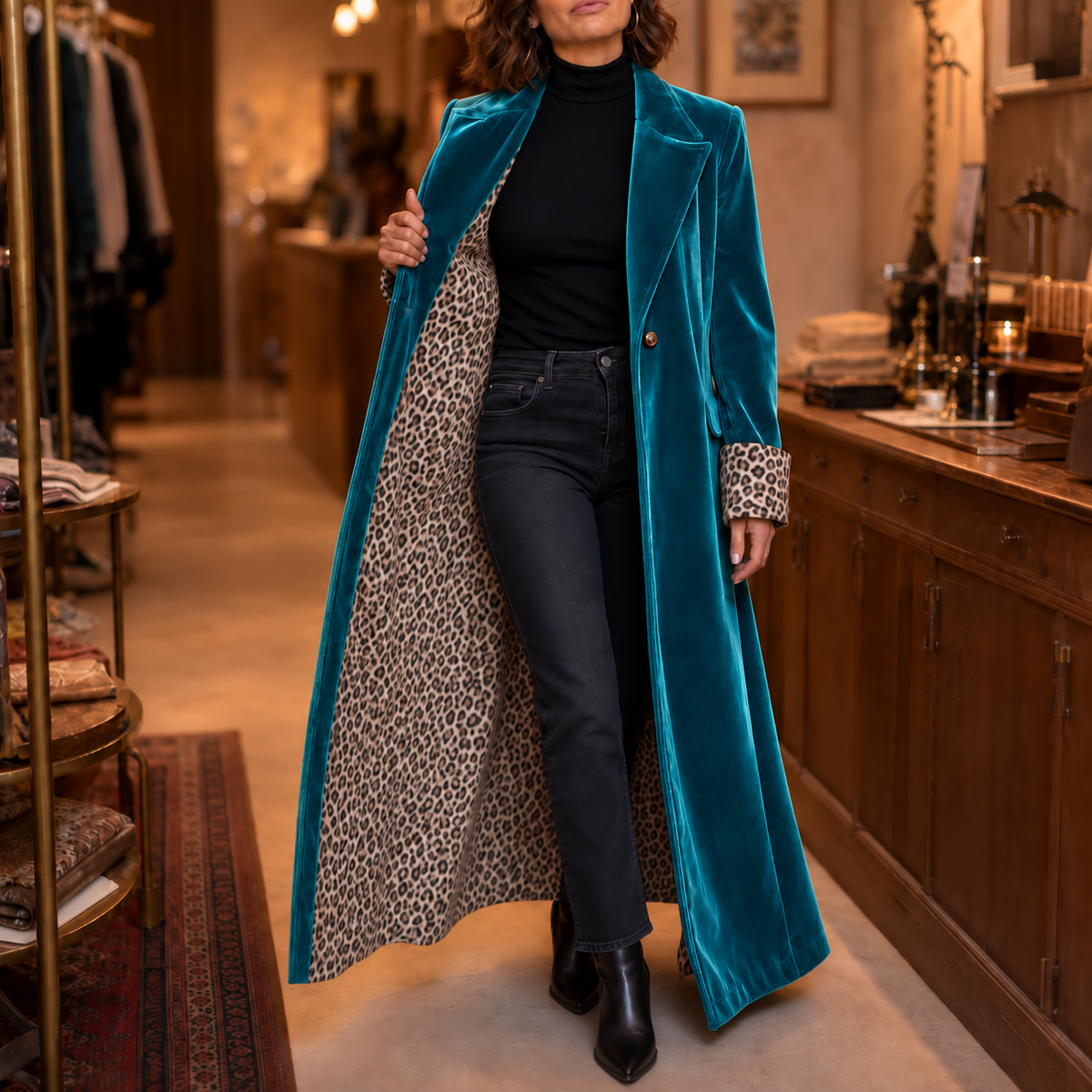 Velmora Leopard-Lined Velvet Coat - Women's Maxi Coat