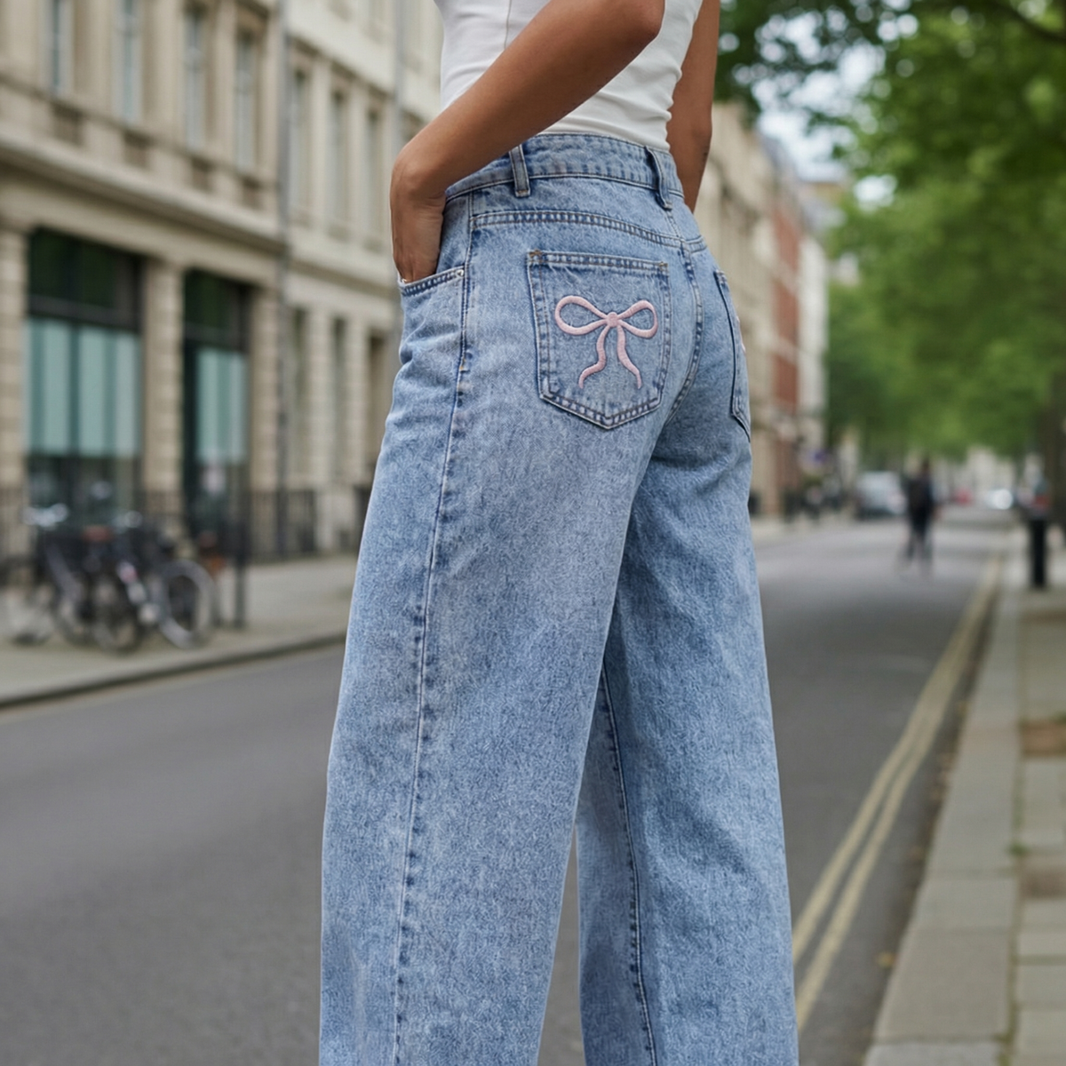 Yettie Wide Leg Jeans - High Waisted Bow Pocket Jeans