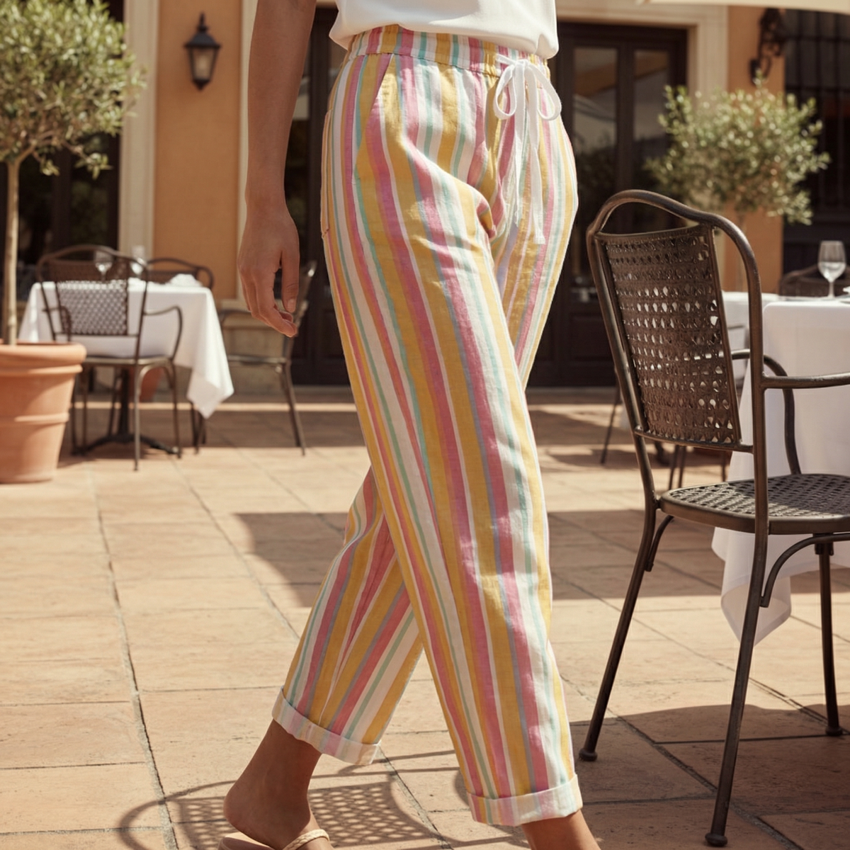 Milan Vertical Striped Trousers - Men's Drawstring Pants