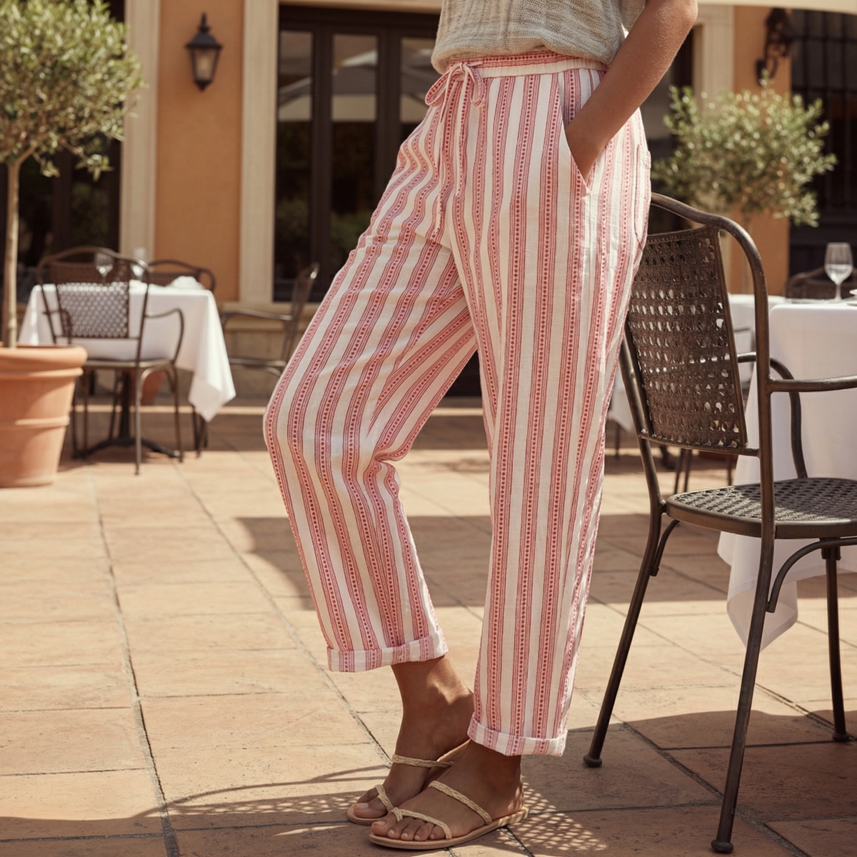 Milan Vertical Striped Trousers - Men's Drawstring Pants