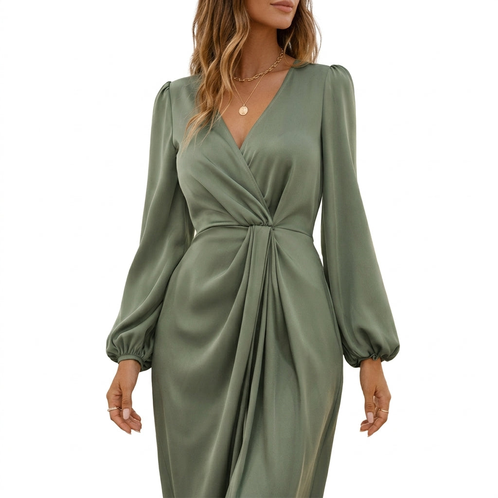 Arabella Midi Dress - Women's Long Sleeve V-Neck Dress