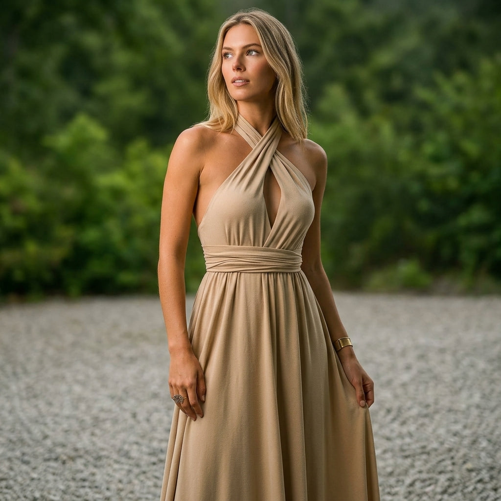 Elmirae Flowing Maxi Dress - Women's Deep V Neck Dress
