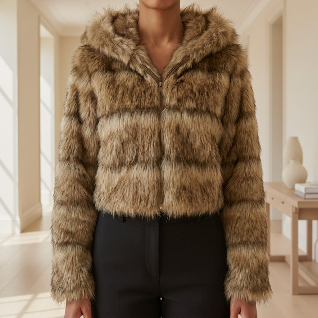 Calista Cropped Jacket with Hood - Men's Hooded Jacket
