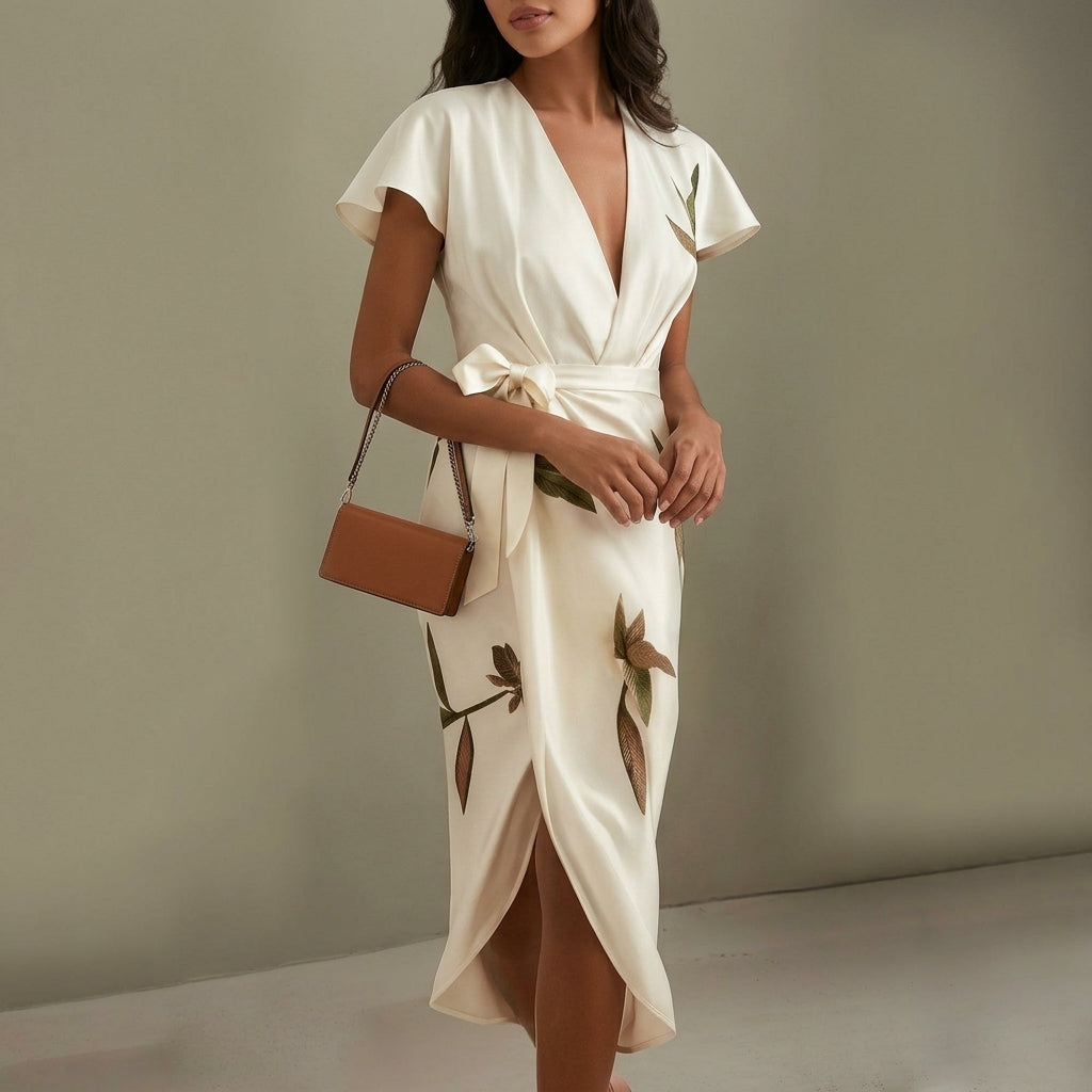 Inaya Silk Wrap Dress - Women's V-Neck Midi Dress