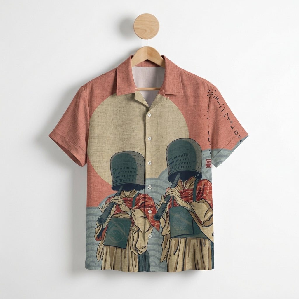 Tavienne Black Cat Print Shirt - Men's Linen Shirt