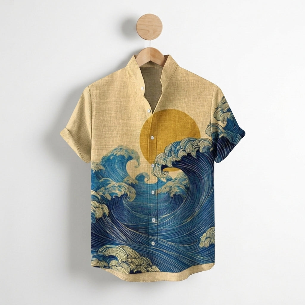 Tavienne Black Cat Print Shirt - Men's Linen Shirt