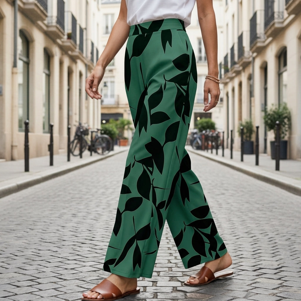 Leaf Print Wide-Legged Pants - Men's Wide Leg Trousers