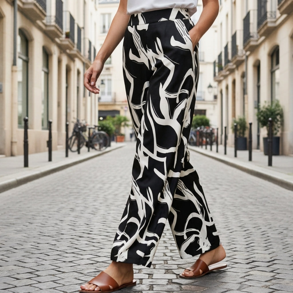 Leaf Print Wide-Legged Pants - Men's Wide Leg Trousers
