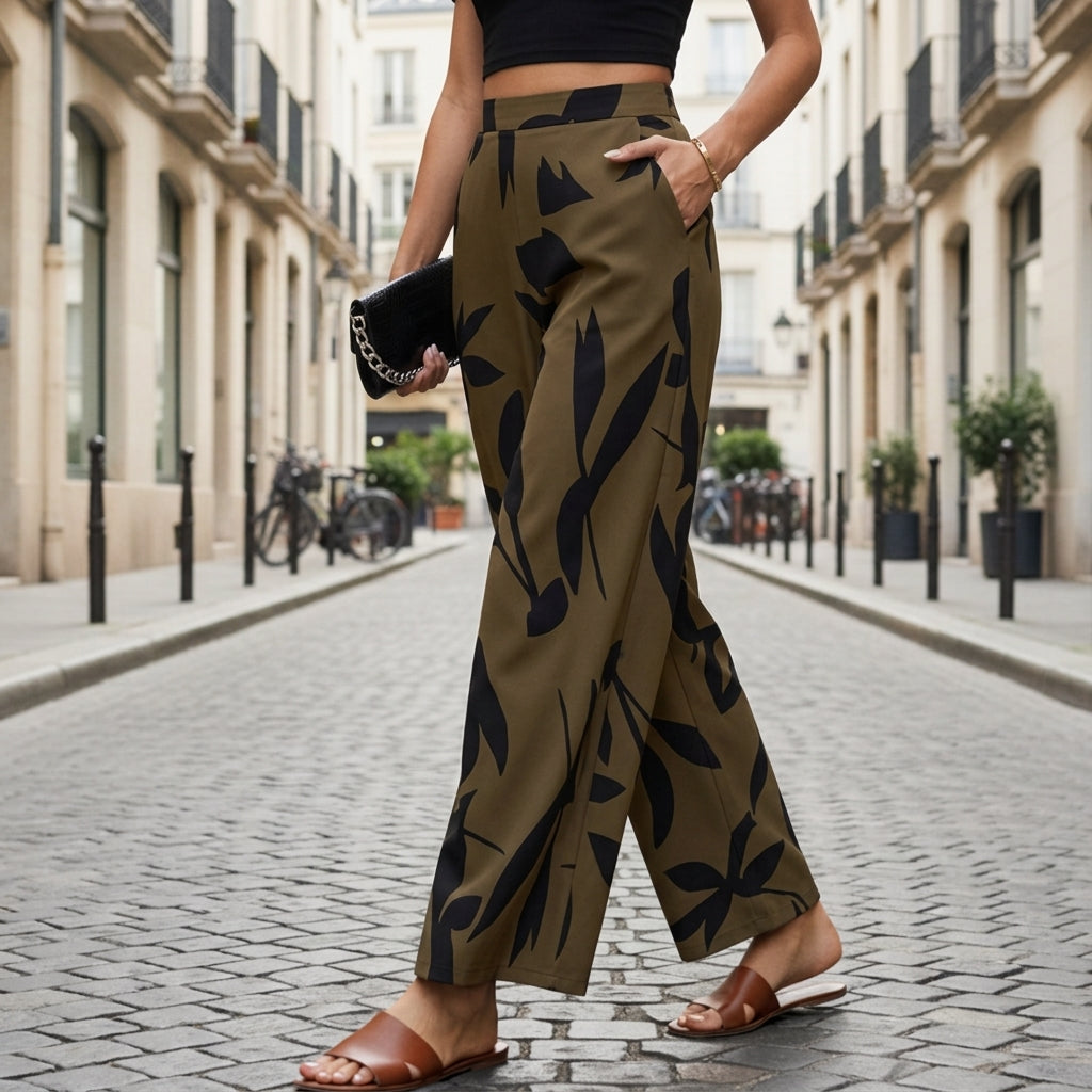 Leaf Print Wide-Legged Pants - Men's Wide Leg Trousers
