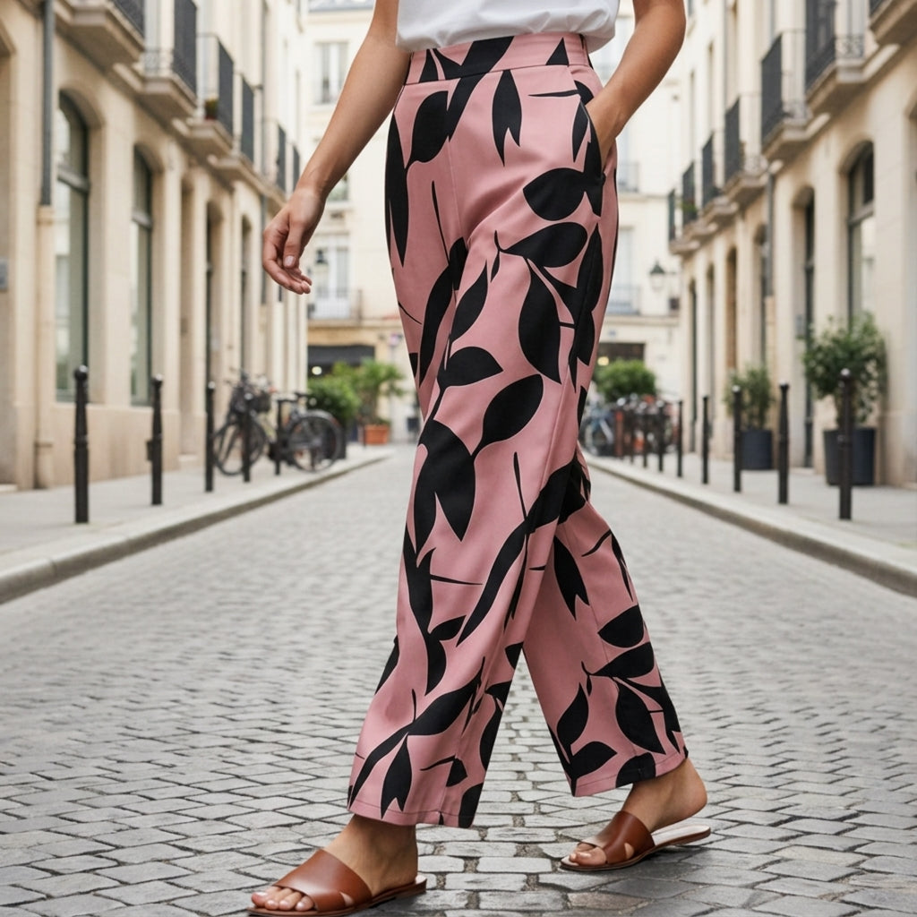 Leaf Print Wide-Legged Pants - Men's Wide Leg Trousers