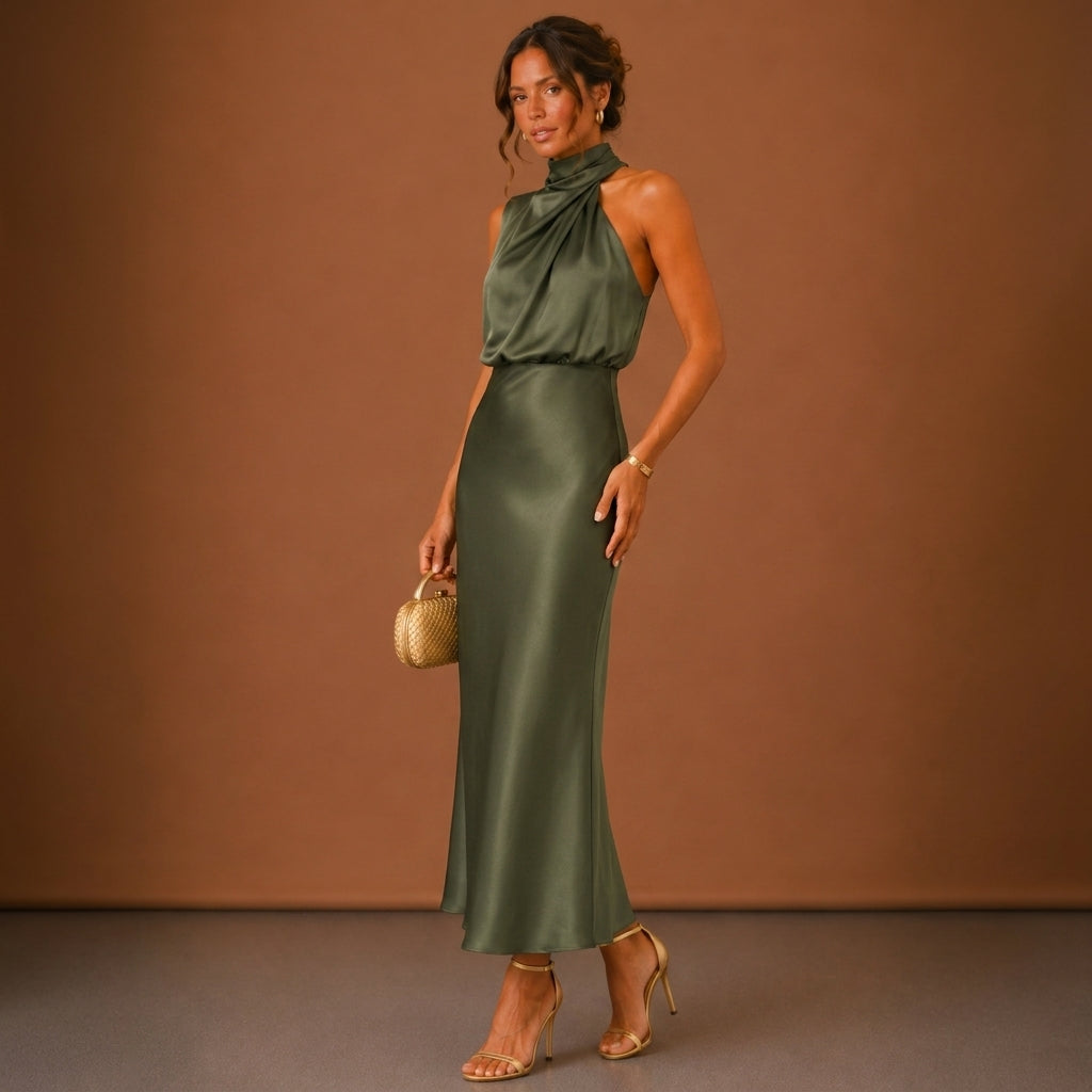 Soraya Satin Maxi Dress - Women's Halter Neck Gown