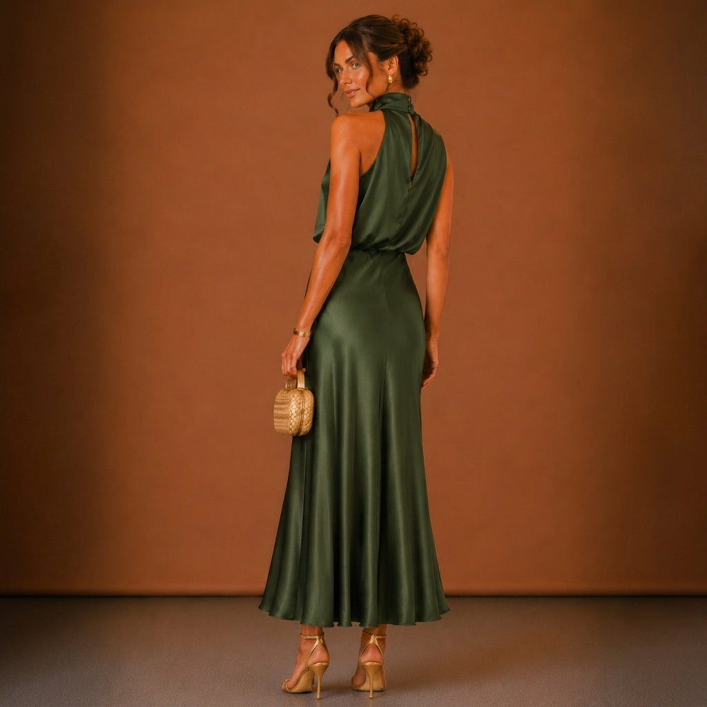 Soraya Satin Maxi Dress - Women's Halter Neck Gown