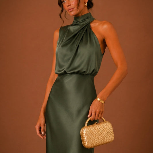 Soraya Satin Maxi Dress - Women's Halter Neck Gown