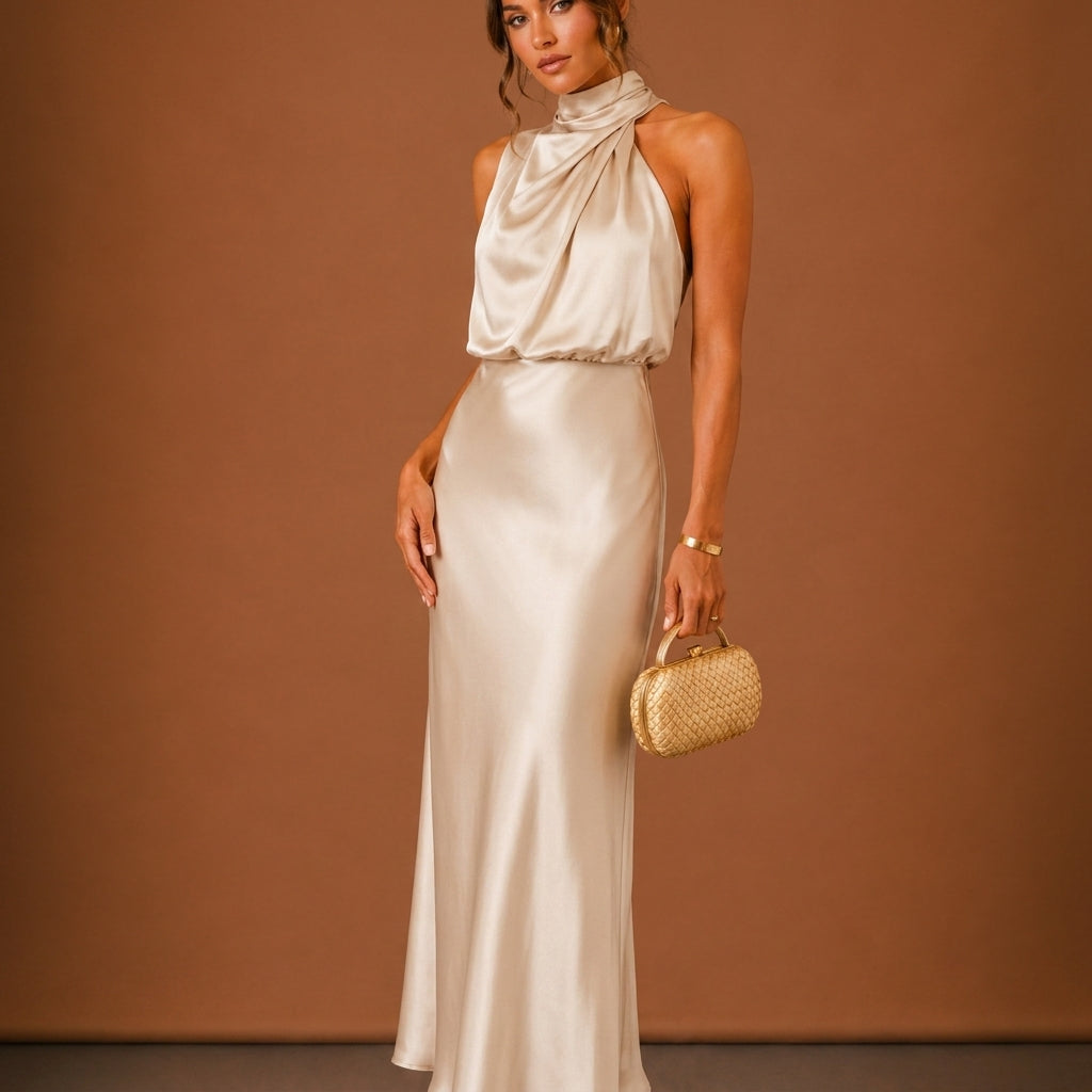 Soraya Satin Maxi Dress - Women's Halter Neck Gown