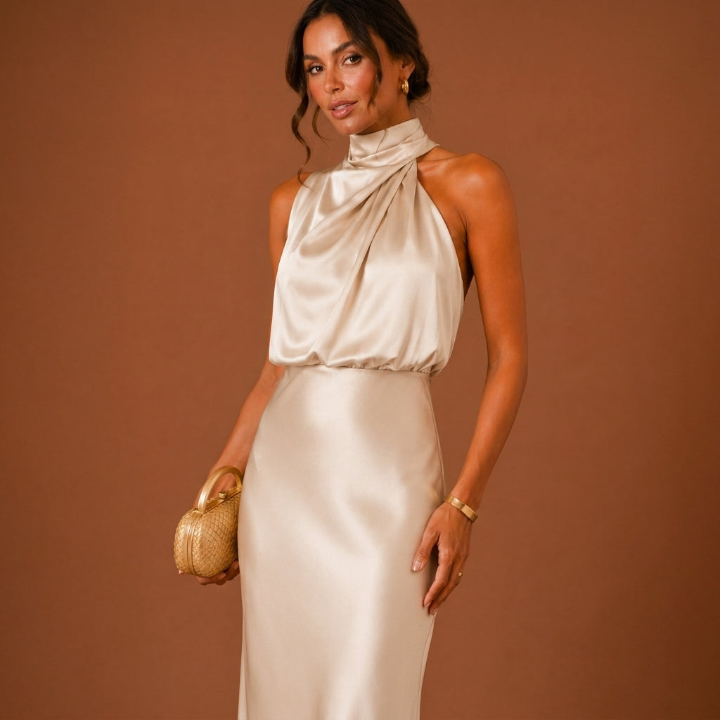 Soraya Satin Maxi Dress - Women's Halter Neck Gown