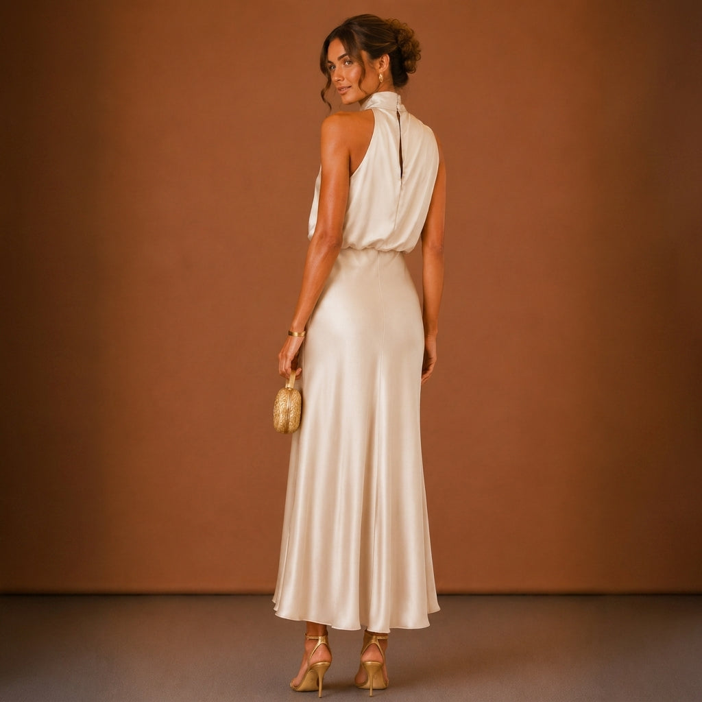 Soraya Satin Maxi Dress - Women's Halter Neck Gown
