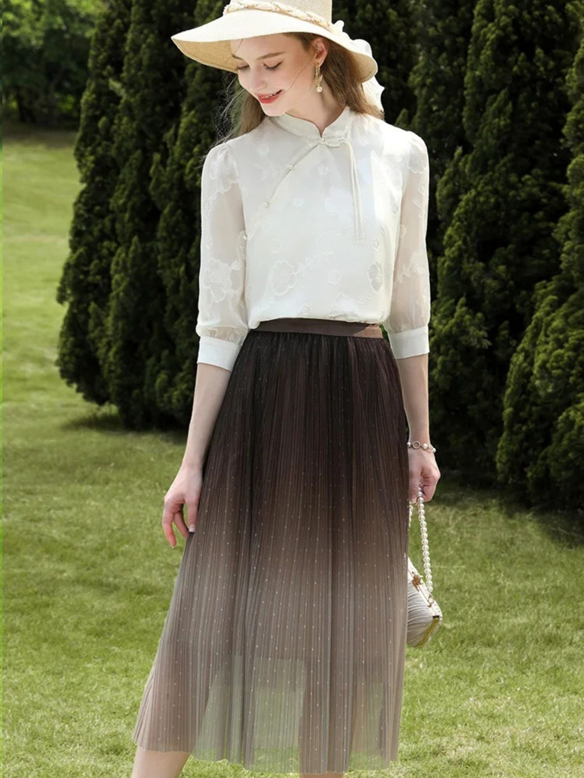 Ombre Tulle Midi Skirt - Women's A-Line Tulle Skirt