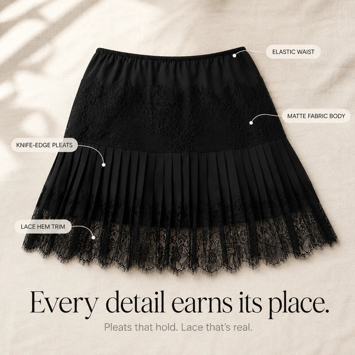 Vivelyn Pleated Mini Skirt - Lace Trim Women's Skirt