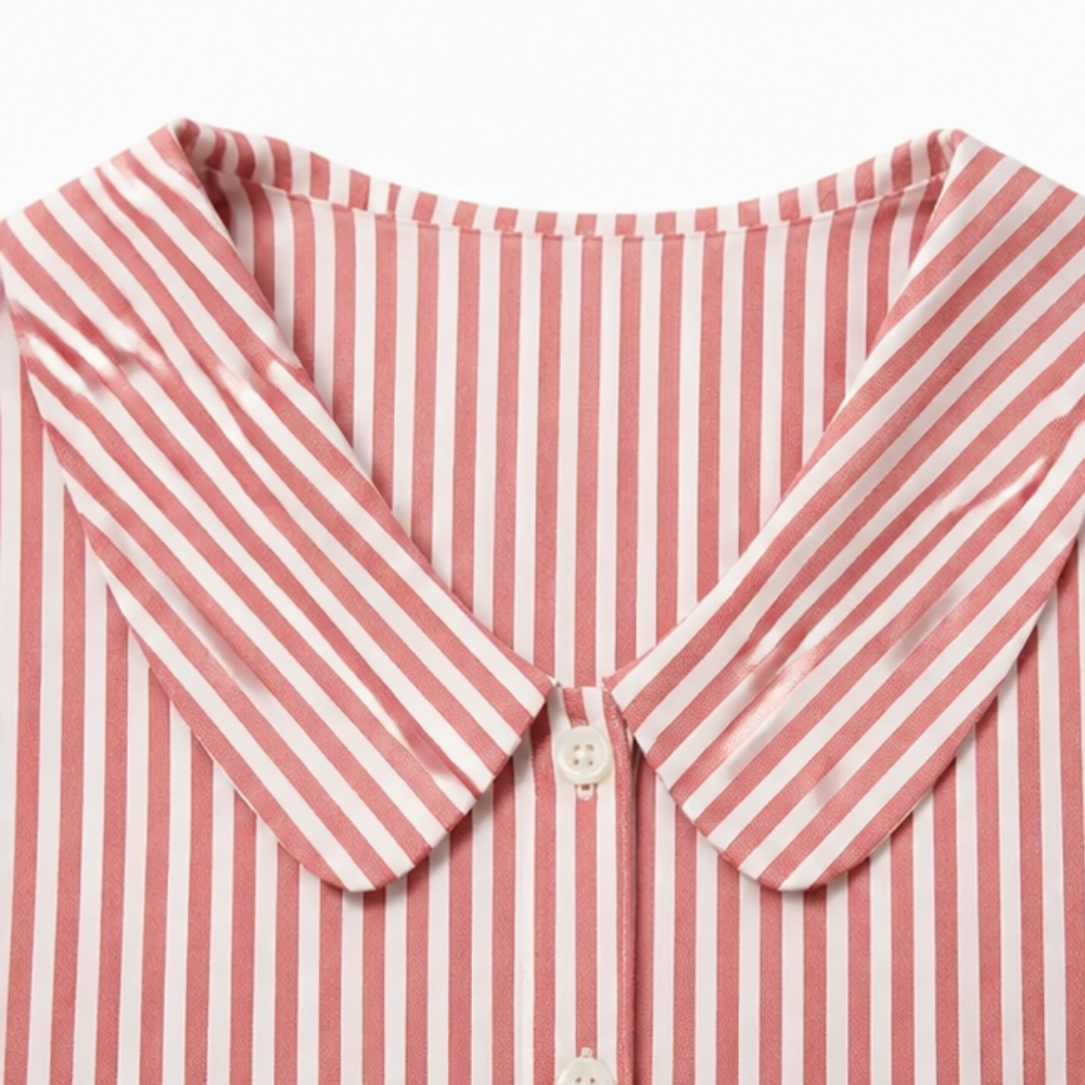 Solene Striped Sailor Collar Blouse - Women's Puff Sleeve