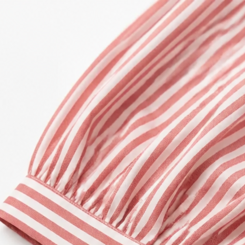 Solene Striped Sailor Collar Blouse - Women's Puff Sleeve