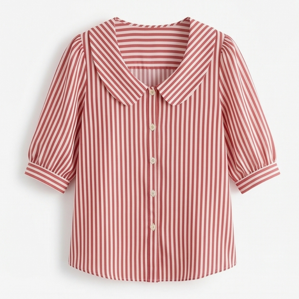 Solene Striped Sailor Collar Blouse - Women's Puff Sleeve