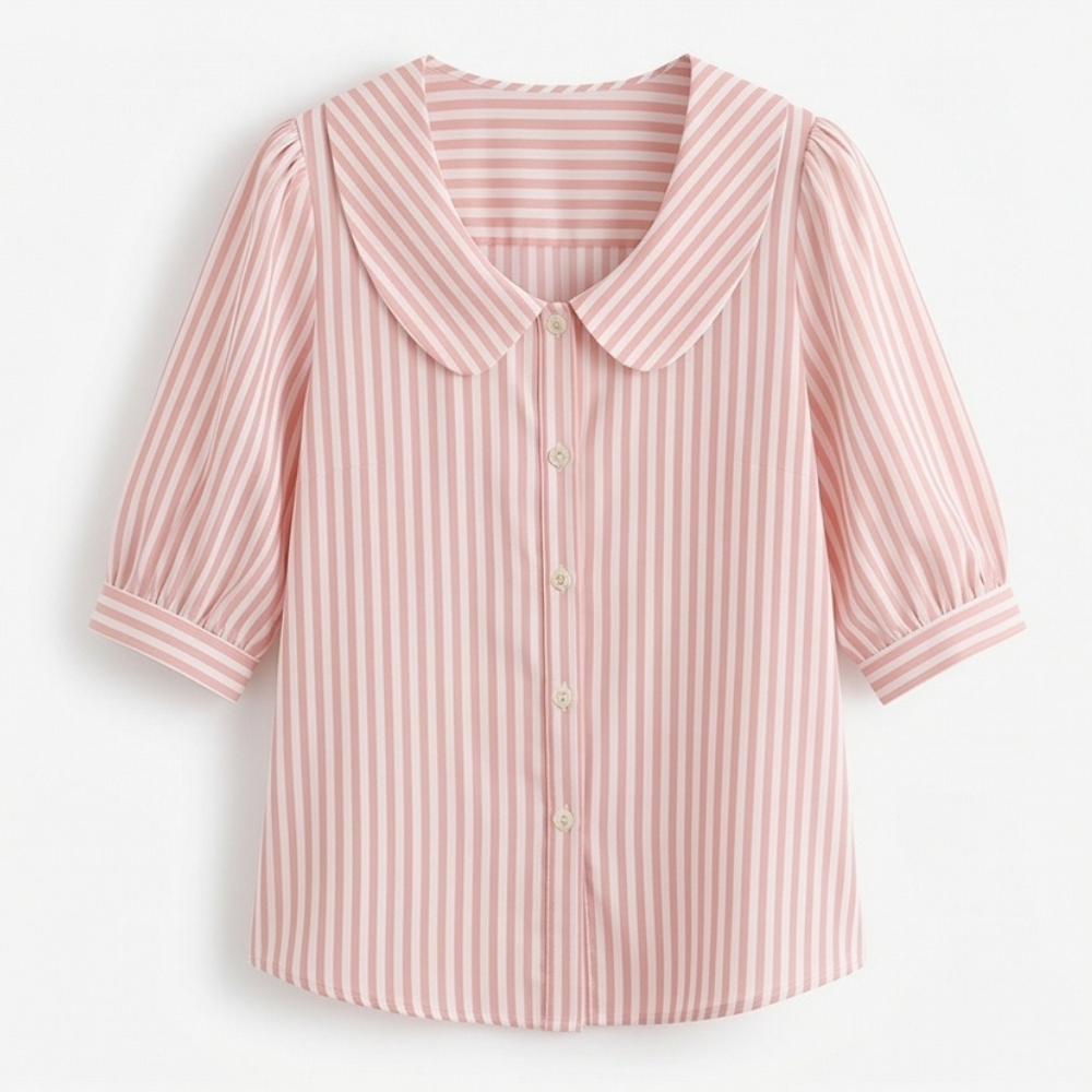 Solene Striped Sailor Collar Blouse - Women's Puff Sleeve