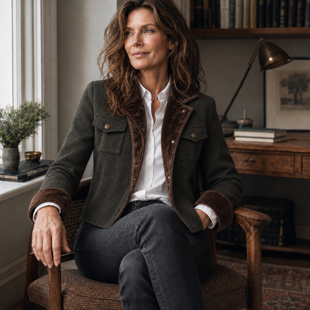 Herrive Herringbone Blazer - Women's Contrast Trim Blazer