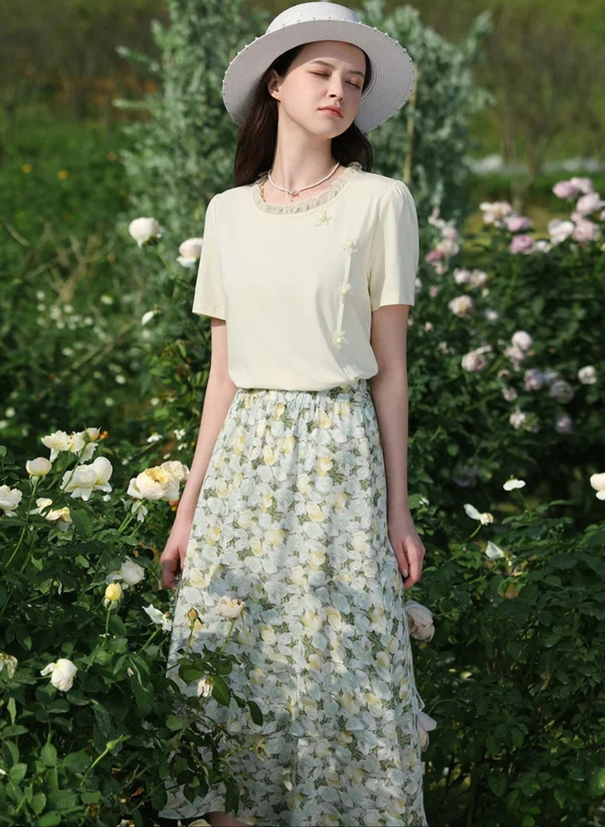 Floral Chiffon Midi Skirt - Women's A-Line Skirt