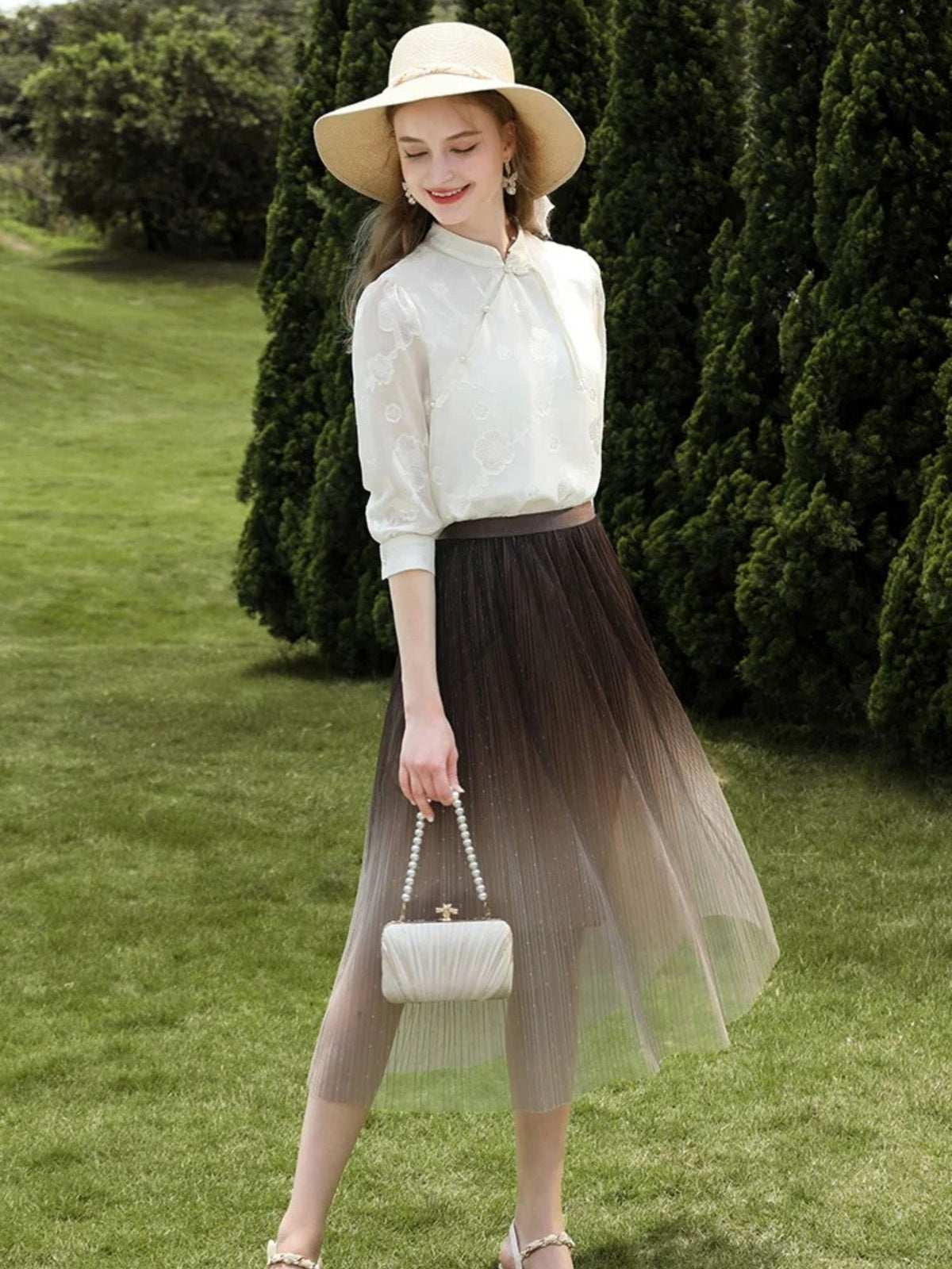 Ombre Tulle Midi Skirt - Women's A-Line Tulle Skirt