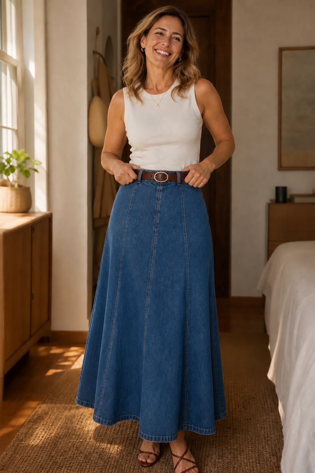 Wearbella Denim Maxi Skirt - Women's High Waist A-Line