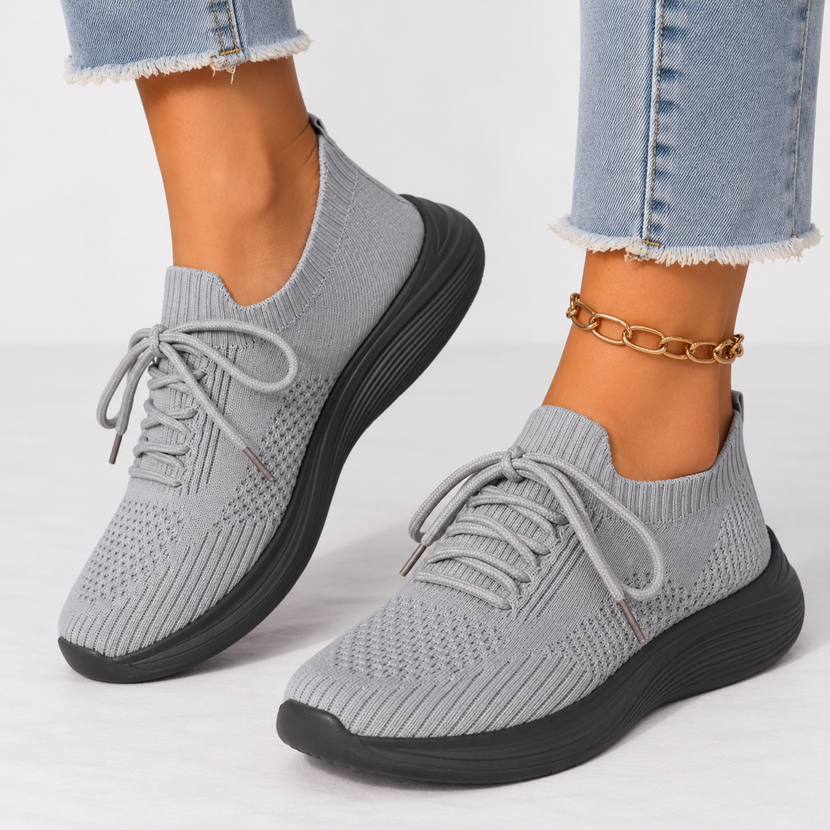 Knit Walking Shoes - Women's Breathable Cushioned Trainers
