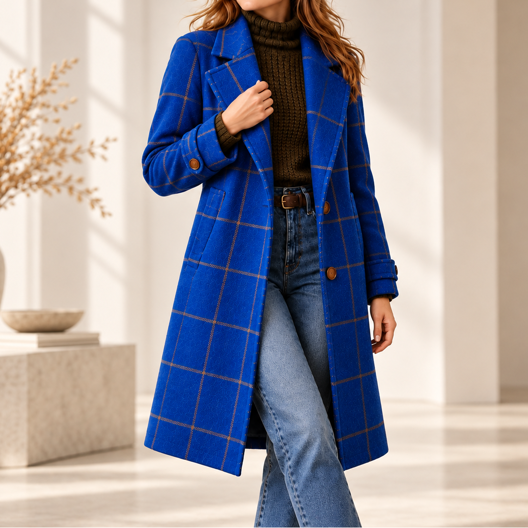 Checkwell Checkered Coat - Two-Button Women's Midi Coat