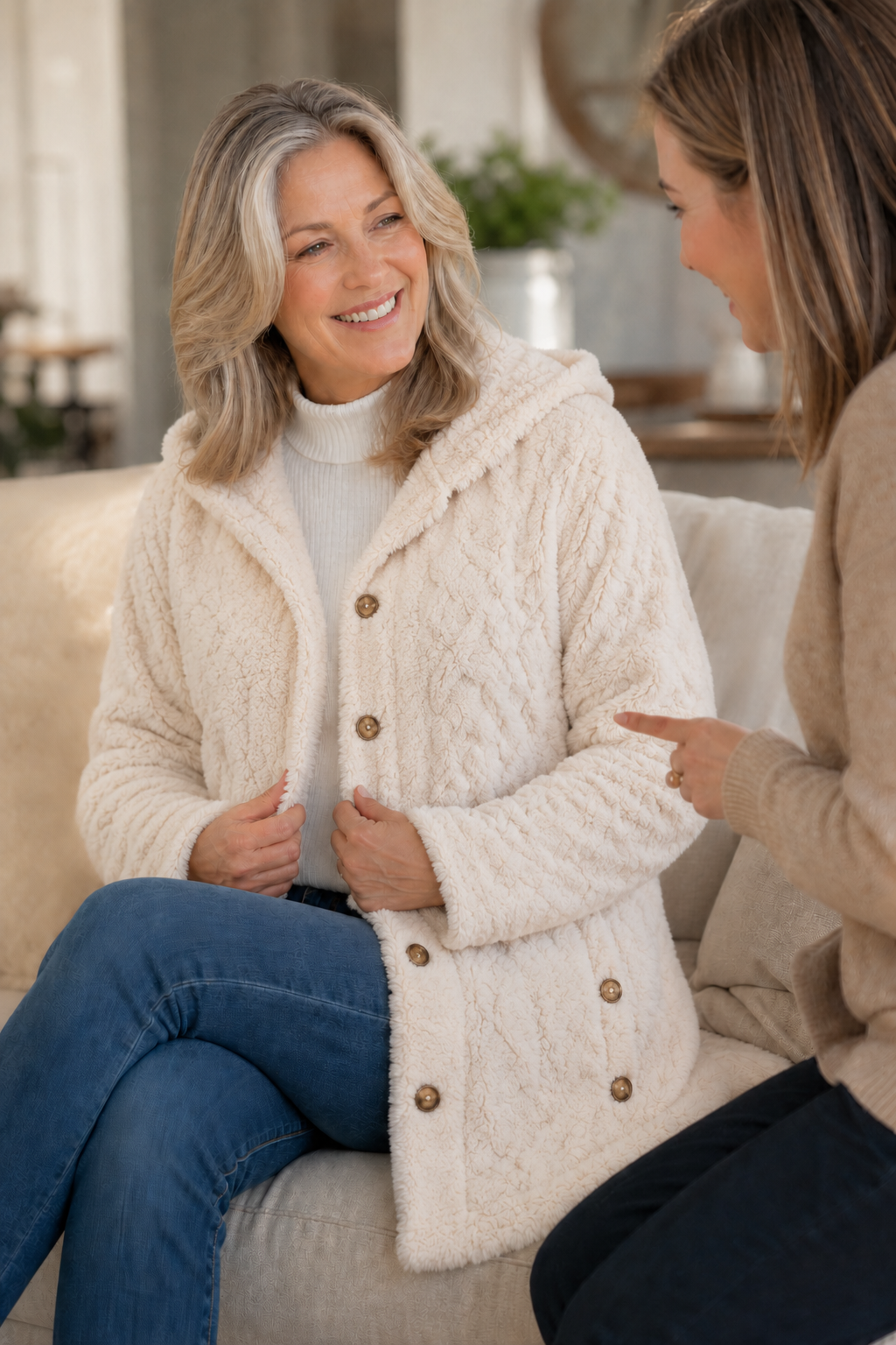 Wearbella Hooded Longline Coat - Women's Textured Knit Coat