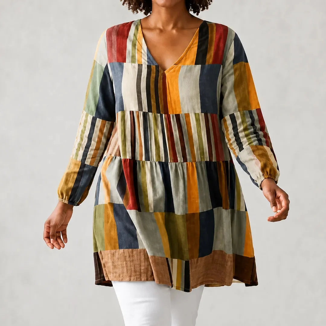 Vivelle - Long V-Neck Tunic Blouse with Pockets, Women's