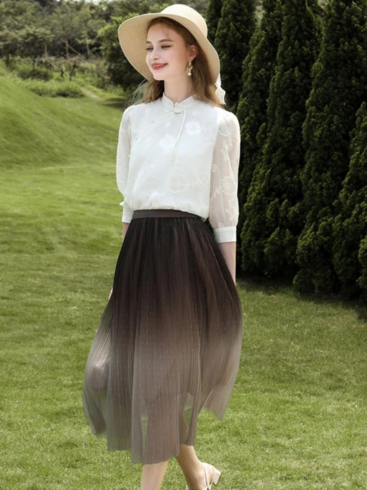 Ombre Tulle Midi Skirt - Women's A-Line Tulle Skirt