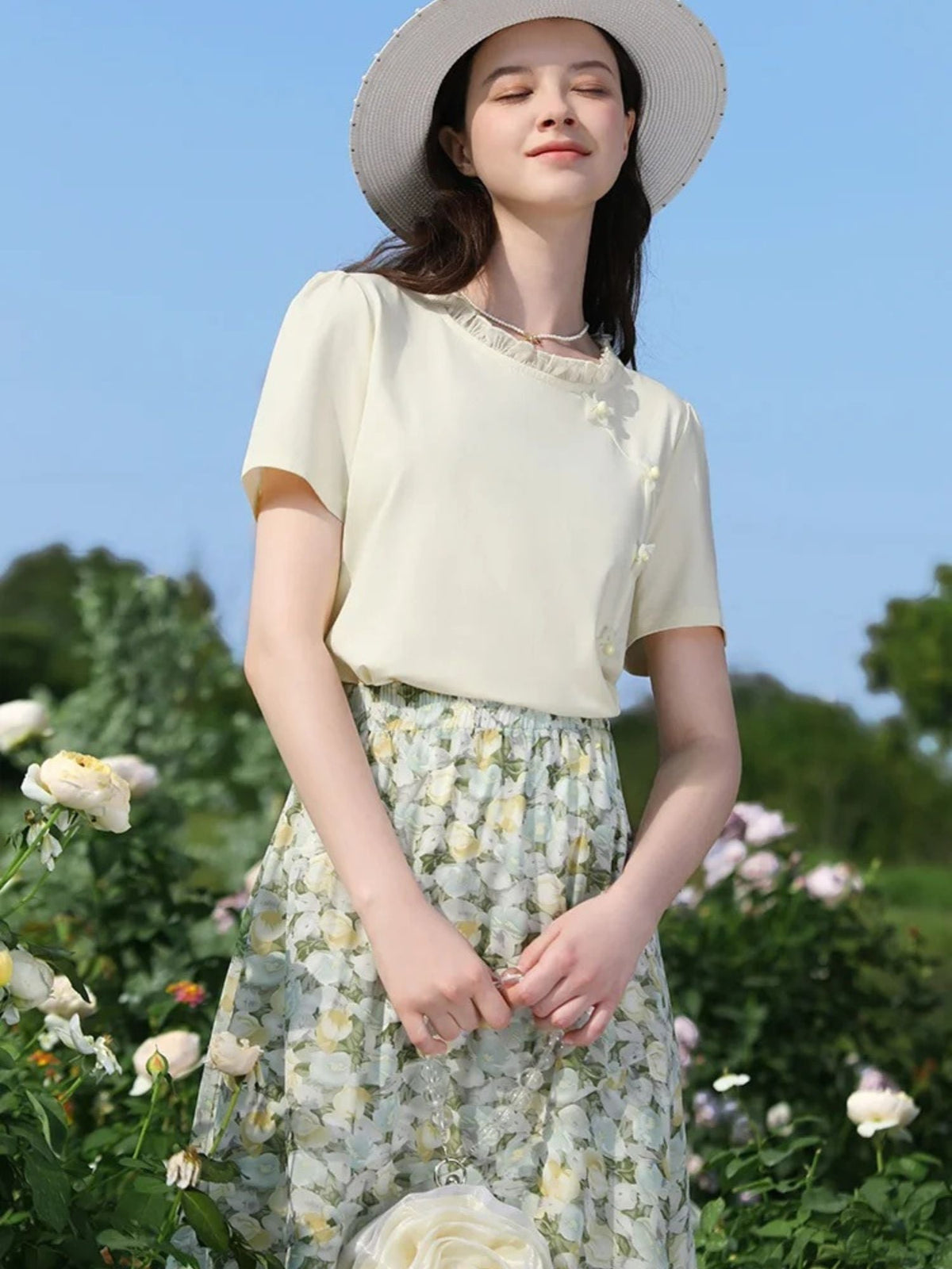 Floral Chiffon Midi Skirt - Women's A-Line Skirt