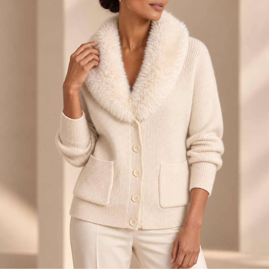 Veloura Faux-Fur Lapel Cardigan - Chunky Women's Knit